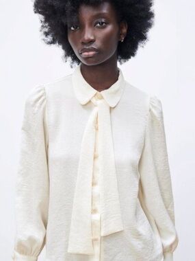 Zara Cream Tie-Neck Blouse - Cream